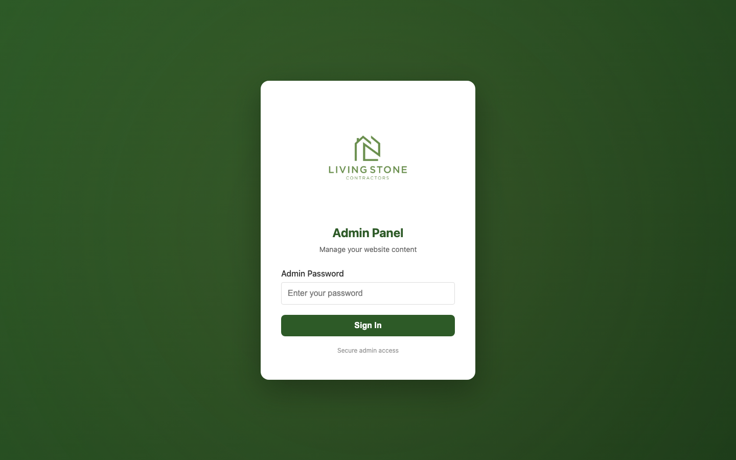 Admin panel login screen